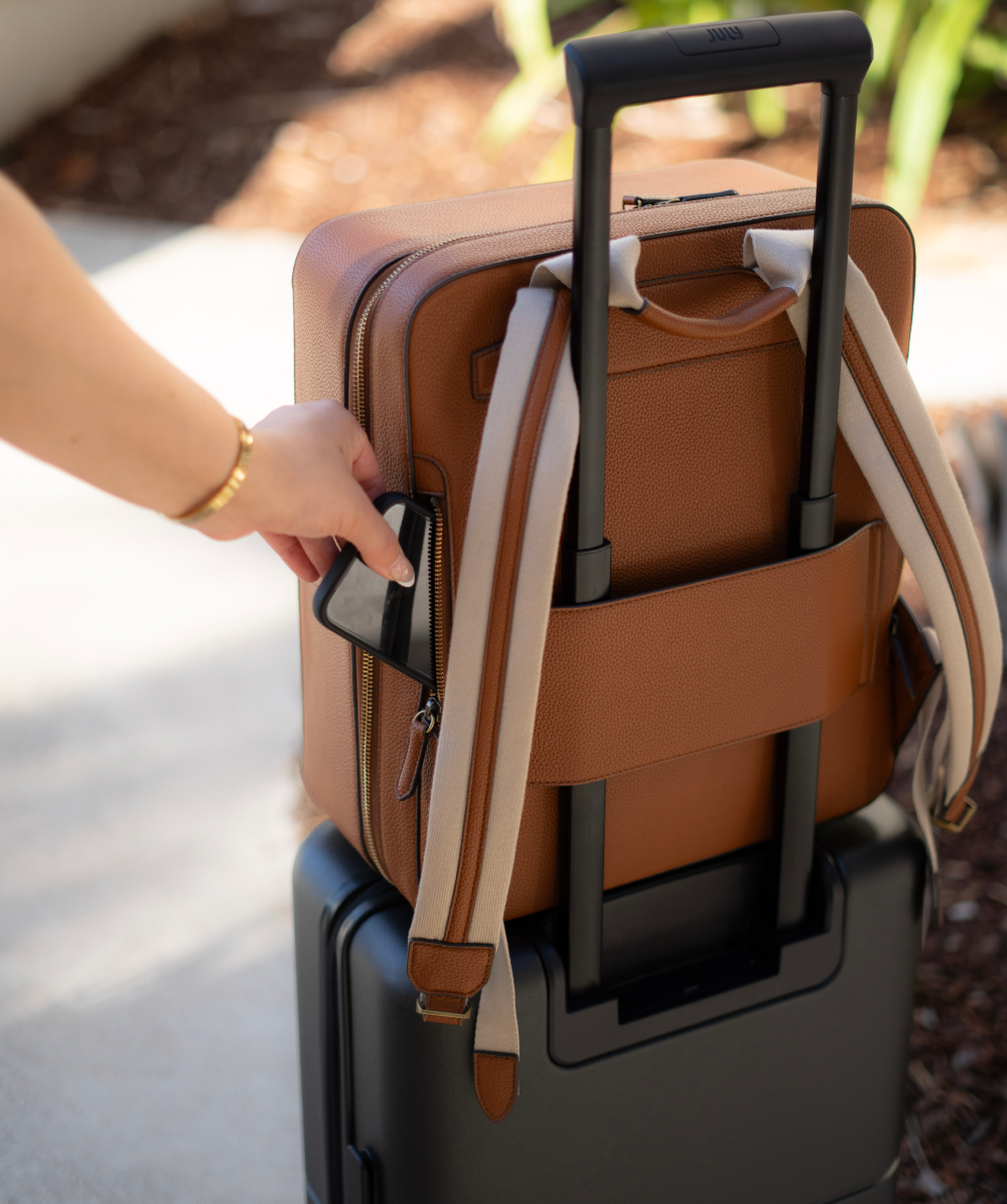 easily access travel essentials with the headcase backpack bondi bombshell tobacco brown backpack smart pockets